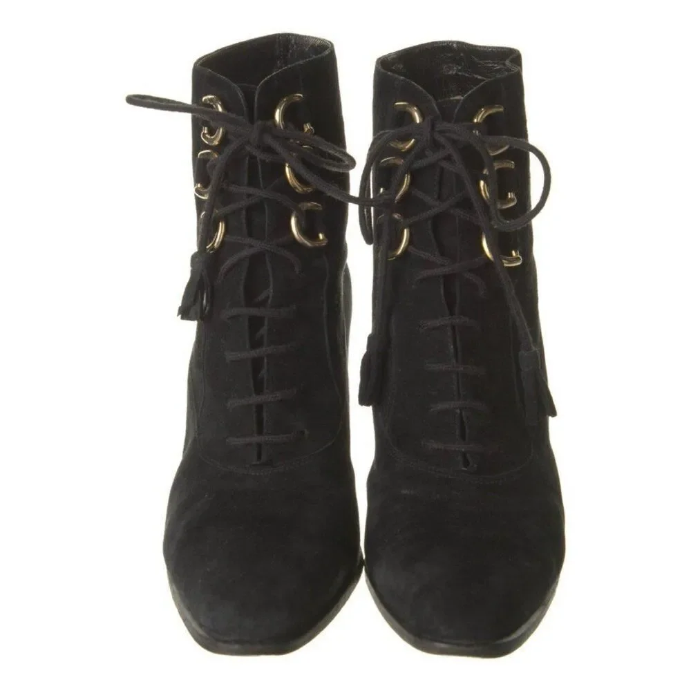 Gucci Authentic Solid Black Genuine Suede Leather Heel Ankle Boots Booties 5